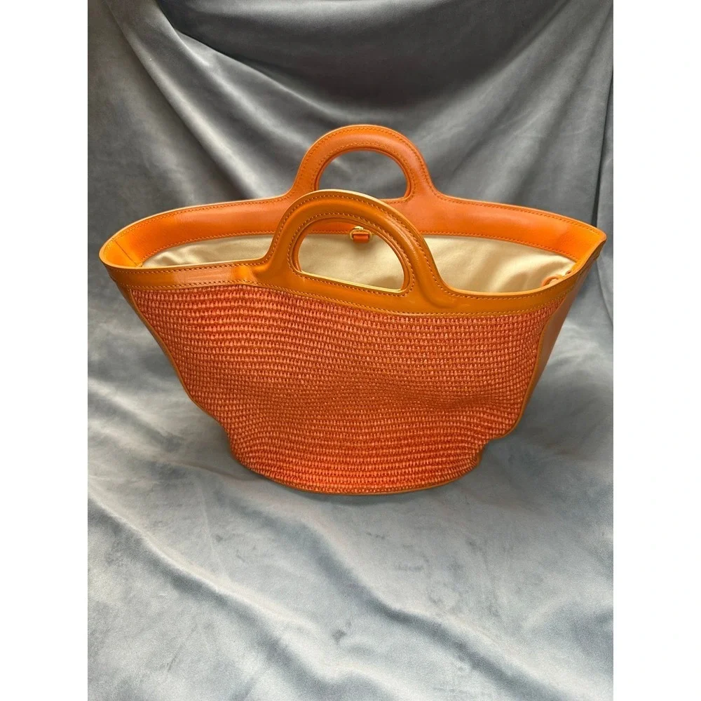 Marni Tropicalia Basket bag 2WAY Shoulder‎ Orange Raffia Leather Tote Used